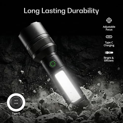 IBELL Castor AURA300 Rechargeable Torch Light High Power, 6 Light Modes, Telescopic Zoom, Type C Charging, LED Flashlight, Super Bright & Long Distance Range, for Home, Outdoor & Emergency Use (Black) - Image 5