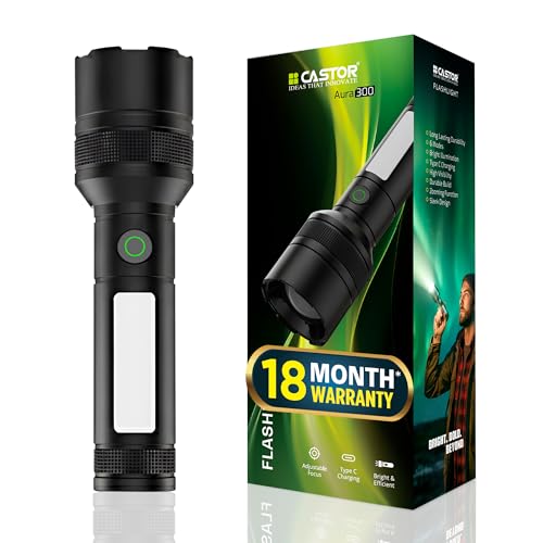 IBELL Castor AURA300 Rechargeable Torch Light High Power, 6 Light Modes, Telescopic Zoom, Type C Charging, LED Flashlight, Super Bright & Long Distance Range, for Home, Outdoor & Emergency Use (Black) - Image 1