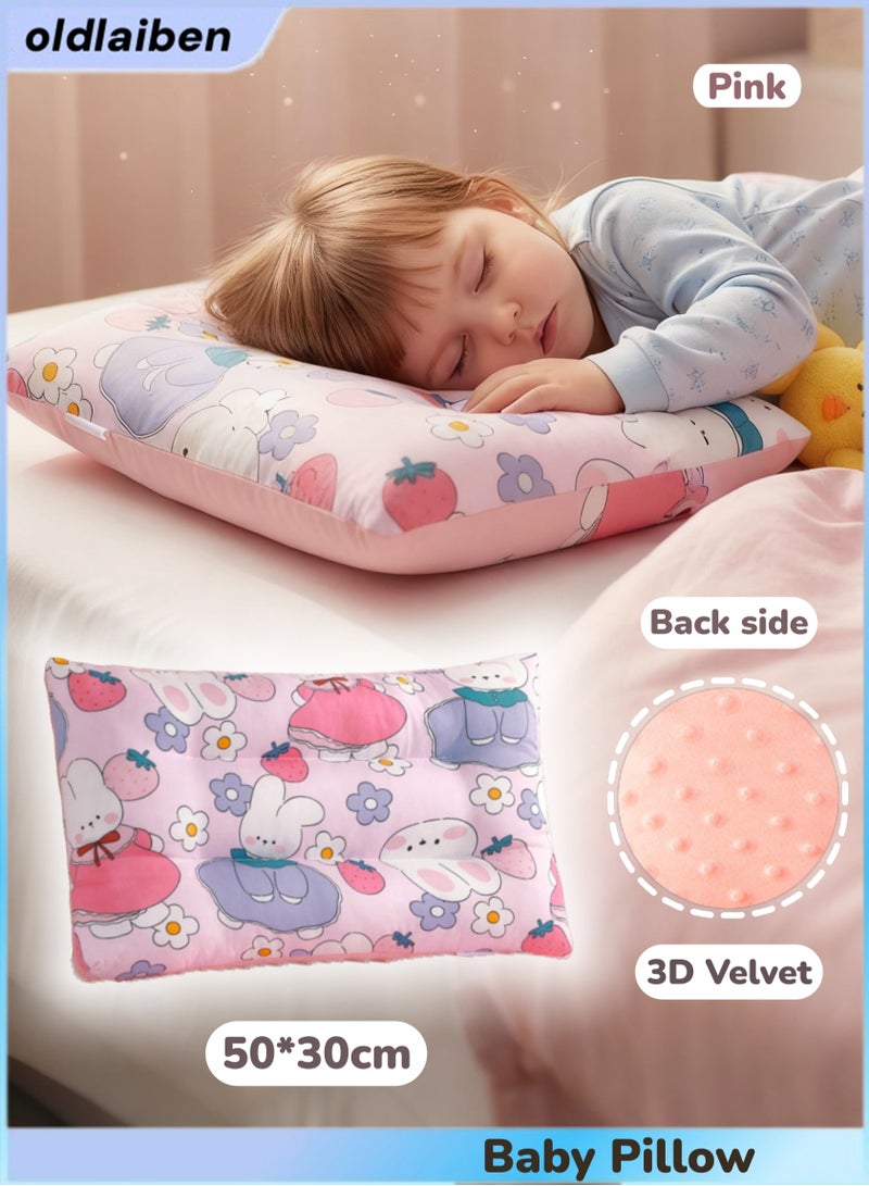 oldlaiben Baby Pillow,Baby Soothing Pillow,Comfortable Velvet Newborn Pillow,Baby Sleep Headrest,Baby Nap Pillow,Breathable Baby Pillow,Cartoon Print Pattern,Machine Washable,30*50cm(Pink) - Image 1