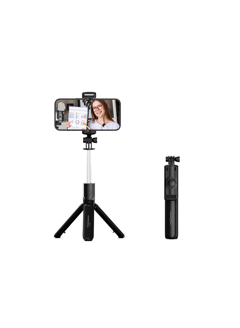 porodo Selfie Stick With Tripod & 360° Adjustable Mount / 680mm Extendable Arm / Wireless & Detachable Remote / 4.0 Bluetooth Version / 10m Bluetooth Distance / Compatible with iOS & Android Devices / Lightweight Build - Black - Image 4