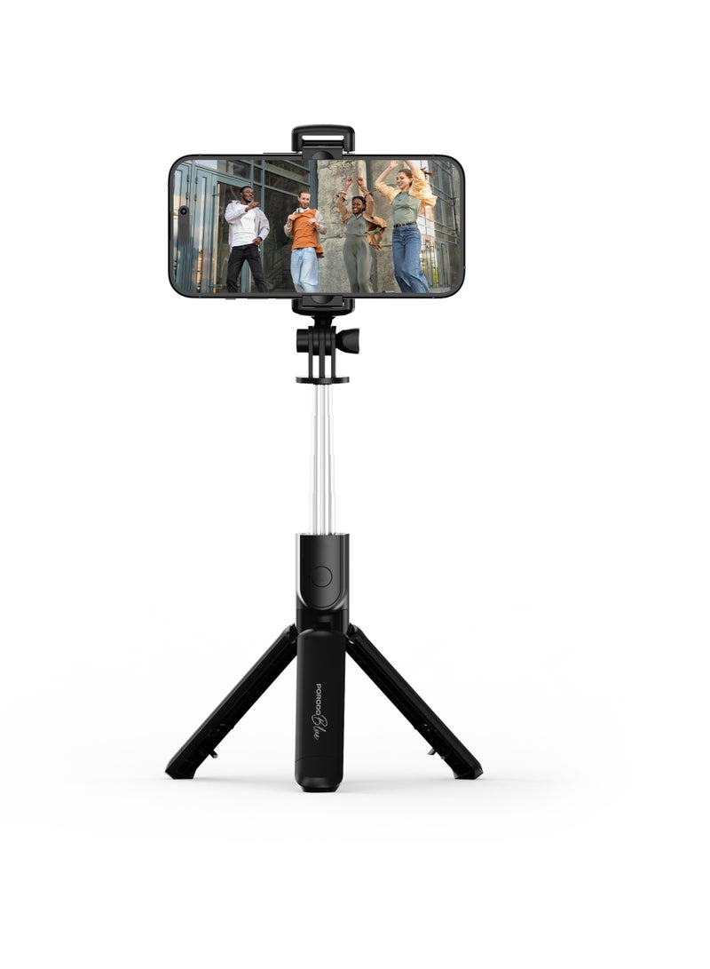 porodo Selfie Stick With Tripod & 360° Adjustable Mount / 680mm Extendable Arm / Wireless & Detachable Remote / 4.0 Bluetooth Version / 10m Bluetooth Distance / Compatible with iOS & Android Devices / Lightweight Build - Black - Image 5