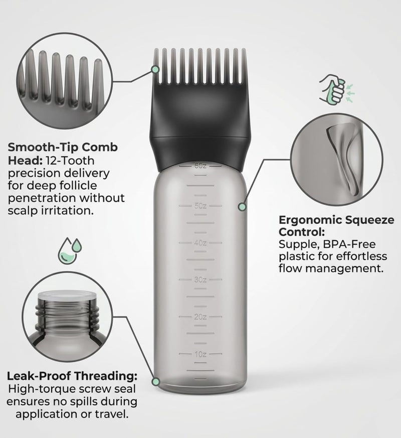 INSIME Hair oil applicator bottle with comb root hair oil applicator for scalp | Hair oil dispenser bottle hair oil bottle empty hair root applicator bottle for hair oiling & hair dye application tool - Image 2