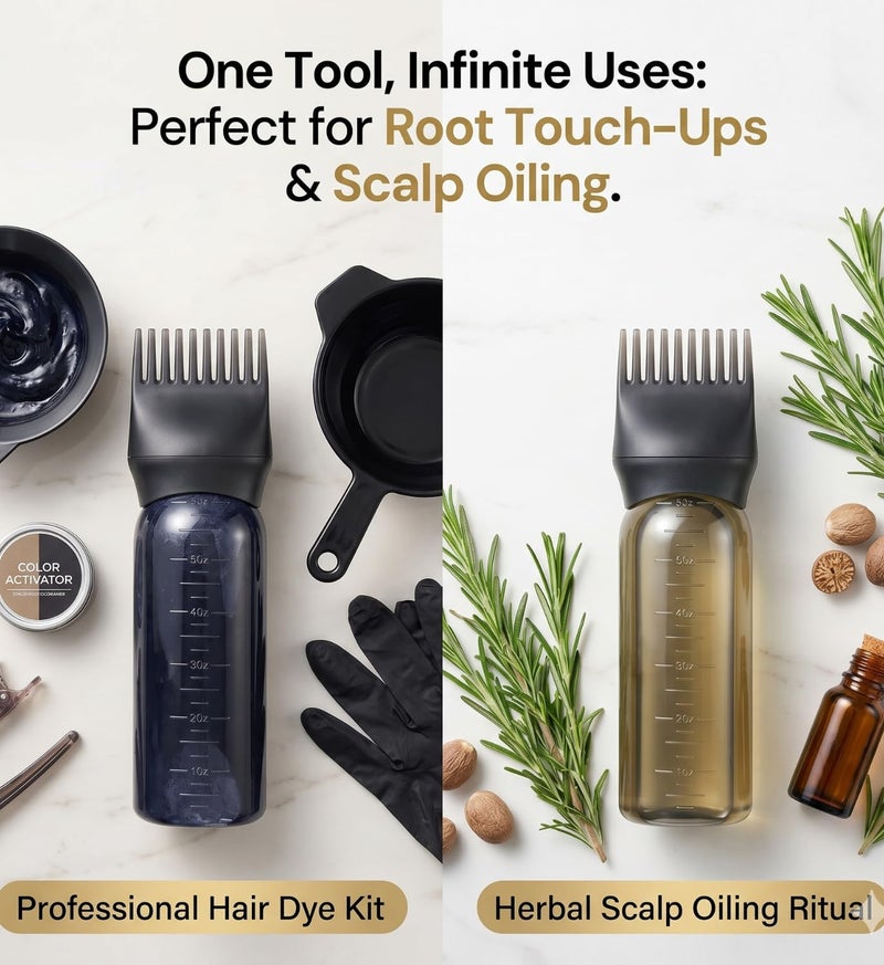 INSIME Hair oil applicator bottle with comb root hair oil applicator for scalp | Hair oil dispenser bottle hair oil bottle empty hair root applicator bottle for hair oiling & hair dye application tool - Image 3