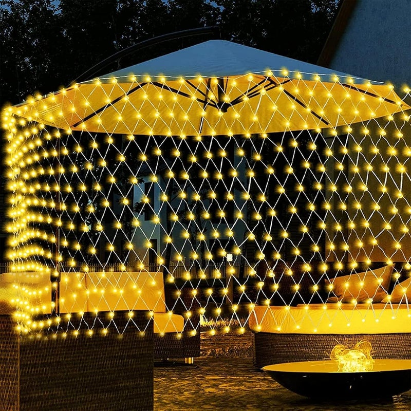 Litehom copper LED Net Mesh String Lights Diwali Lights LED Lights for Home Decoration 98Ft X 66Ft 192 LEDs 8 Modes 3X2 Meter Warm White Net Mesh - Image 1