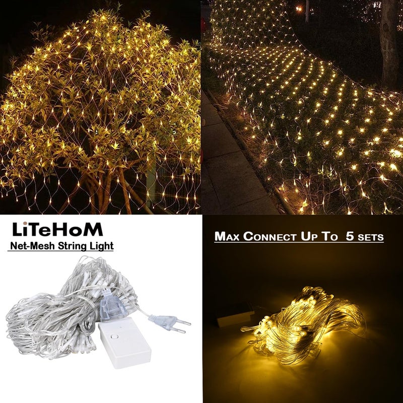 Litehom copper LED Net Mesh String Lights Diwali Lights LED Lights for Home Decoration 98Ft X 66Ft 192 LEDs 8 Modes 3X2 Meter Warm White Net Mesh - Image 5