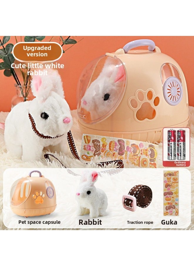 Electric Simulation Dog Plush Teddy Twist Butt Will Call Will Shake Tail Shake Butt Bucky Robot Dog Girl Toy-Color:Cute Rabbit [exquisite Pet Cage + Traction Rope + Food + Stickers] Mail Order Box  - Image 1