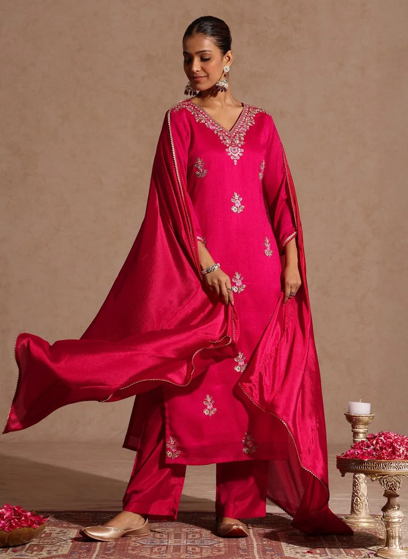 Pink Silk Blend Embroidered 3-Piece Kurta Set