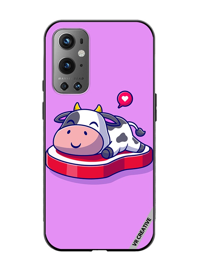 VR CREATIVE Protective Case Cover For OnePlus 9 Pro Cute Cow Sleeping On Beef Steak Cartoon Design Multicolour - Image 1