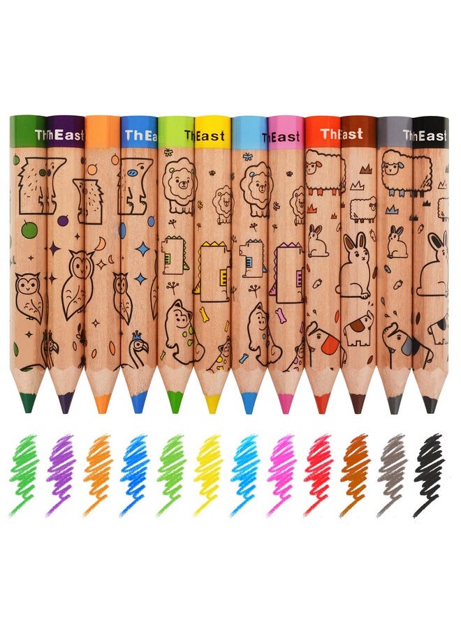 ThEast - 12 Short Colored Pencils For Kids, Cute Animal Toddler Pencils Ages 2-4, Color Pencils With Sharpener, Christmas Stocking Stuffers, Pre-Sharpened(Pack Of 1) - Image 1