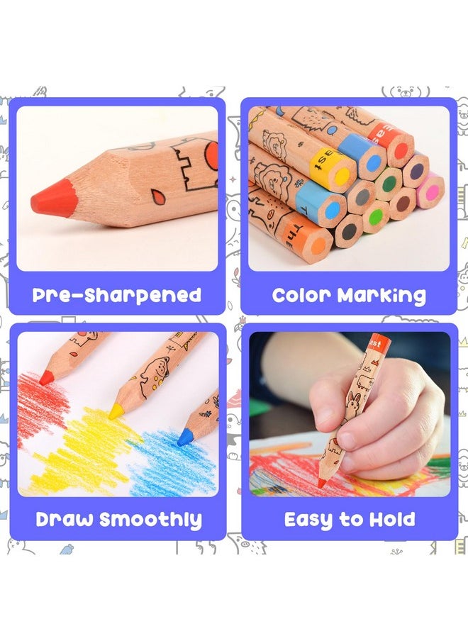 ThEast - 12 Short Colored Pencils For Kids, Cute Animal Toddler Pencils Ages 2-4, Color Pencils With Sharpener, Christmas Stocking Stuffers, Pre-Sharpened(Pack Of 1) - Image 1