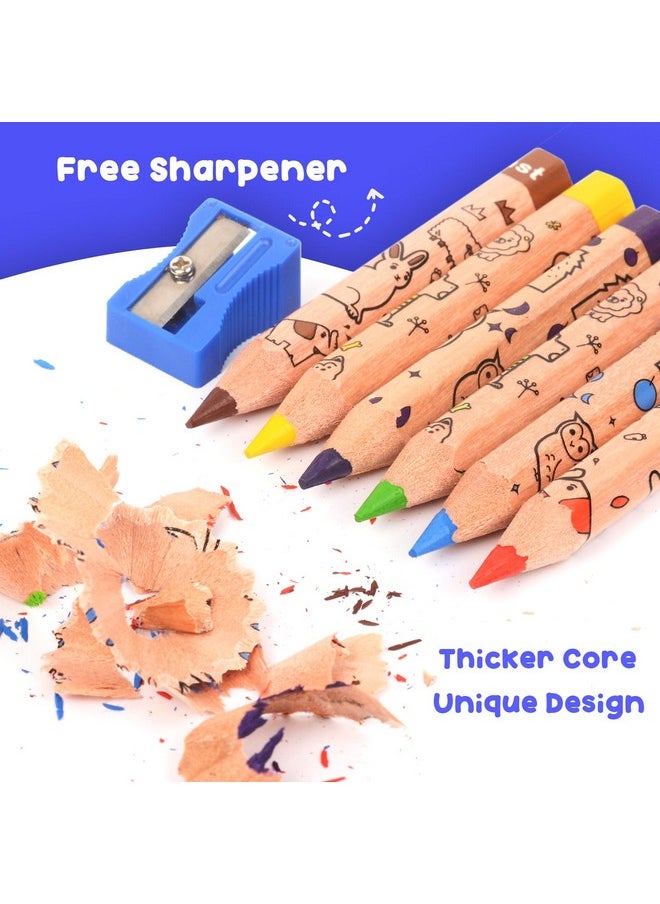ThEast - 12 Short Colored Pencils For Kids, Cute Animal Toddler Pencils Ages 2-4, Color Pencils With Sharpener, Christmas Stocking Stuffers, Pre-Sharpened(Pack Of 1) - Image 1