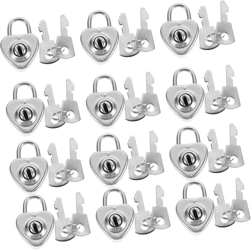 أقفال صغيرة على شكل قلب 12 قطعة مع مفاتيح مقاومة للصدأ من الحديد للخزانات، الأمتعة، السفر، المنزل - Image 1