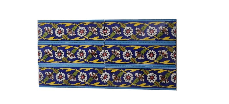 Shiv Kripa Blue Pottery Home Decor Wall Mural Mosaic Tiles Ceramic Handmade Wall Decorative Tiles 2 x 6 Inch Set of 6 Tiles Multicolor