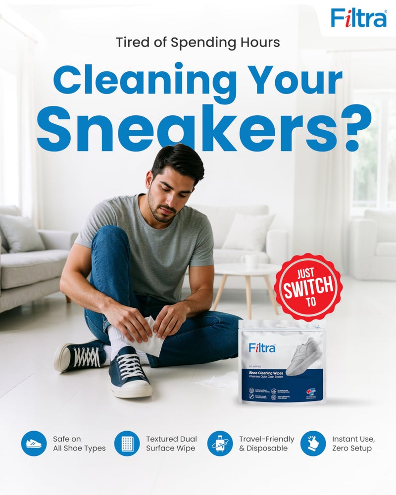 FILTRA® Shoe Cleaning Wipes | Heavy Duty Luxury Sneaker Wipes | Quick Clean | Gentle Cleaning Formula | Safe for All Shoes & Sneakers (Pouch of 20) - Image 4