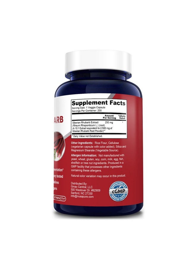 NusaPure - Siberian Rhubarb 10:1 Extract 2500Mg 200 Veggie Capsules (Vegetarian Nongmo & Glutenfree) - Image 1
