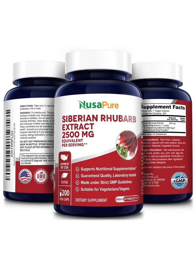 NusaPure - Siberian Rhubarb 10:1 Extract 2500Mg 200 Veggie Capsules (Vegetarian Nongmo & Glutenfree) - Image 1
