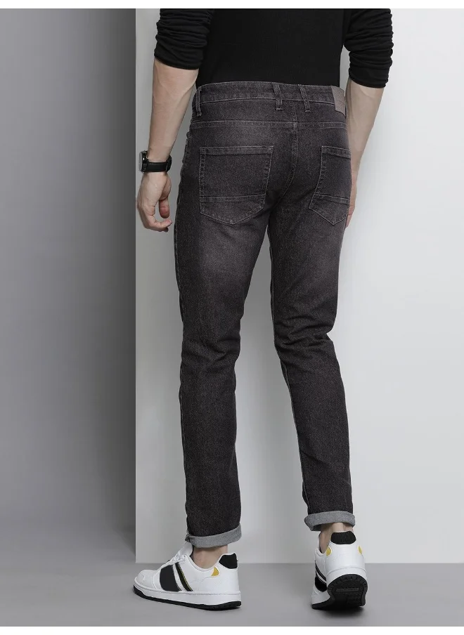 The Indian Garage Co Men Black Cotton Stretchable Slim Fit Jeans