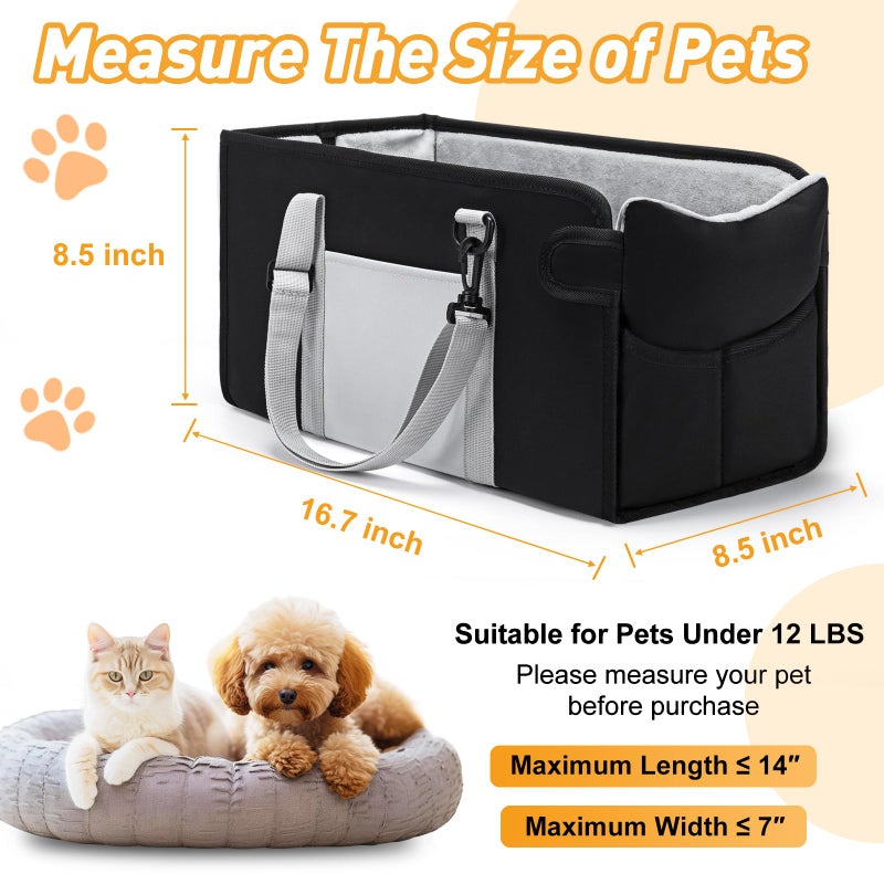NECKORY Portable Dog Car Seat for Small Dogs, Booster Seat with Safety Leash & Washable Cushion, Pet Car Seat with Adjustable Straps for Travel - Black&White - Image 2