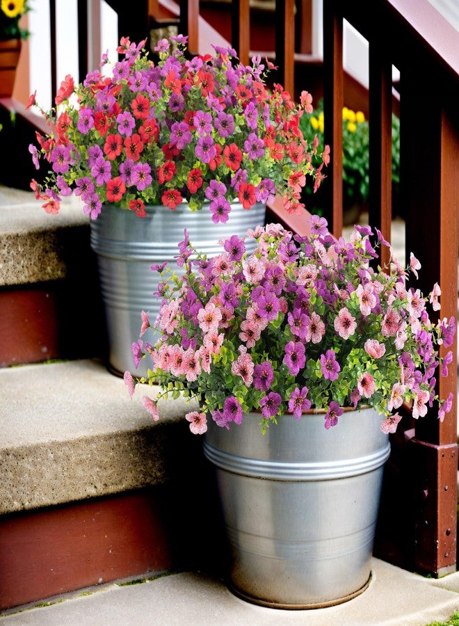 Ammyoo Artificial Fake Plants Flowers for Outdoor Spring Summer Decor, 12 Bundles Faux Silk Daisy for Planter Pot Colorful UV Resistant Look Real for Front Door Porch Patio Outside Yard(Purple Pink) - Image 5