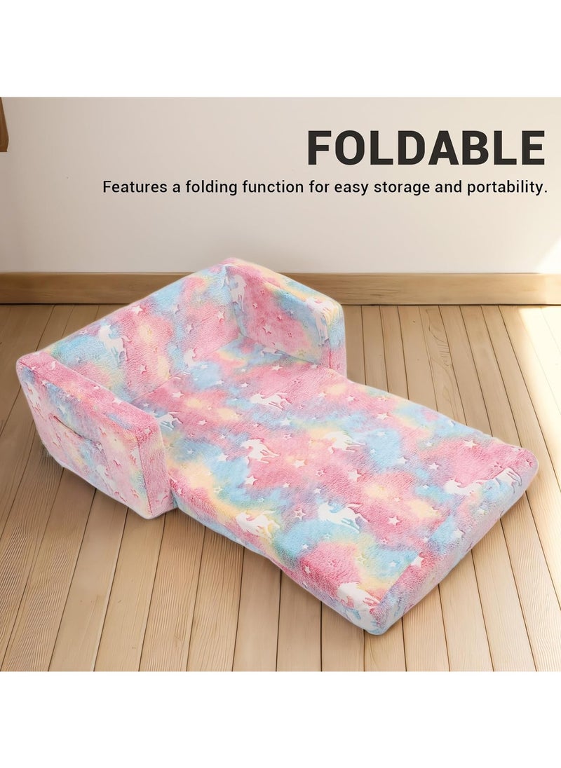 Generic - Glow in The Dark Extra Soft Open Couch 2-in-1 Toddler Soft Couch Fold Out Glow in Dark Convertible Plush Foam Chair Star Glow in The Dark Toddler Couch for Playroom Bedroom - Image 1