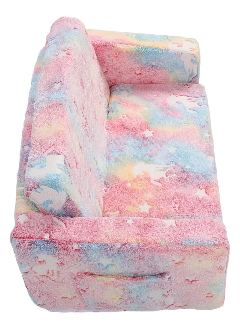 Generic - Glow in The Dark Extra Soft Open Couch 2-in-1 Toddler Soft Couch Fold Out Glow in Dark Convertible Plush Foam Chair Star Glow in The Dark Toddler Couch for Playroom Bedroom - Image 1
