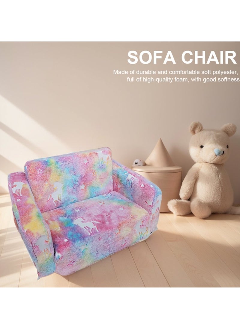 Generic - Glow in The Dark Extra Soft Open Couch 2-in-1 Toddler Soft Couch Fold Out Glow in Dark Convertible Plush Foam Chair Star Glow in The Dark Toddler Couch for Playroom Bedroom - Image 1