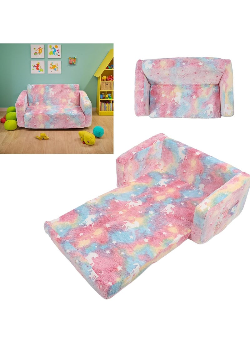 Generic - Glow in The Dark Extra Soft Open Couch 2-in-1 Toddler Soft Couch Fold Out Glow in Dark Convertible Plush Foam Chair Star Glow in The Dark Toddler Couch for Playroom Bedroom - Image 1