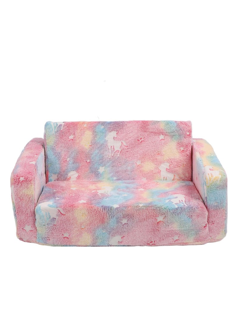 Generic - Glow in The Dark Extra Soft Open Couch 2-in-1 Toddler Soft Couch Fold Out Glow in Dark Convertible Plush Foam Chair Star Glow in The Dark Toddler Couch for Playroom Bedroom - Image 1