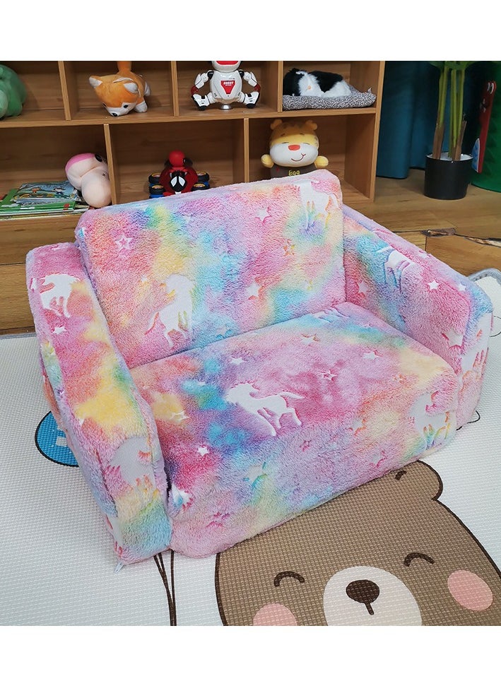 Generic - Glow in The Dark Extra Soft Open Couch 2-in-1 Toddler Soft Couch Fold Out Glow in Dark Convertible Plush Foam Chair Star Glow in The Dark Toddler Couch for Playroom Bedroom - Image 1