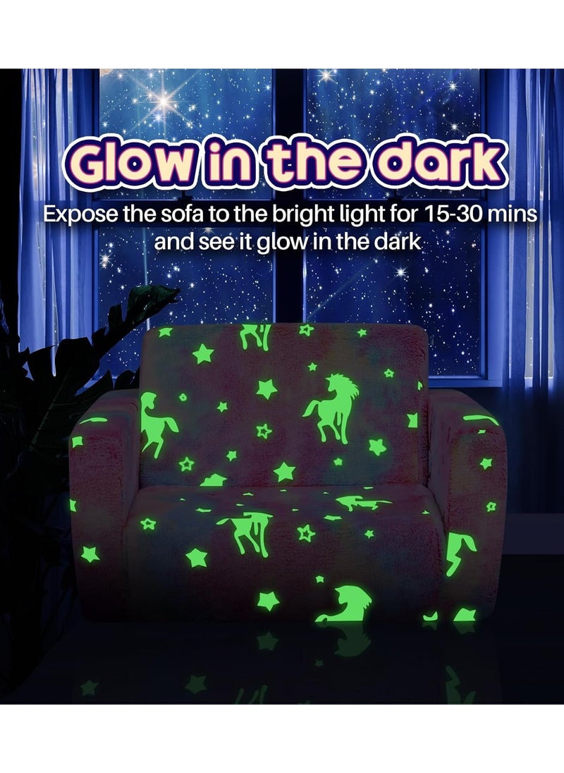 Generic Glow in The Dark Extra Soft Open Couch 2-in-1 Toddler Soft Couch Fold Out Glow in Dark Convertible Plush Foam Chair Star Glow in The Dark Toddler Couch for Playroom Bedroom  - Image 3