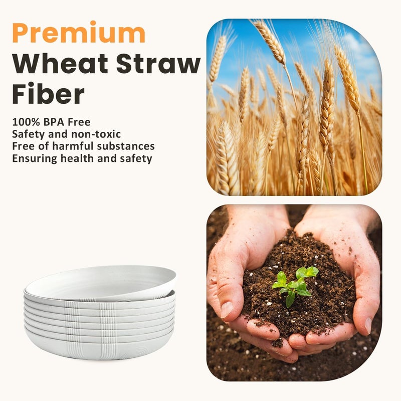 Homienly Wheat Straw Plates 8 Inch Dessert Plates Set of 8 Unbreakable White Round Plate  Alternative to Plastic Plates Lightweight Microwave and Dishwasher Safe Plate Set for Camping  White - Image 3