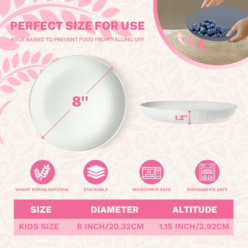 Homienly Wheat Straw Plates 8 Inch Dessert Plates Set of 8 Unbreakable White Round Plate  Alternative to Plastic Plates Lightweight Microwave and Dishwasher Safe Plate Set for Camping  White - Image 2