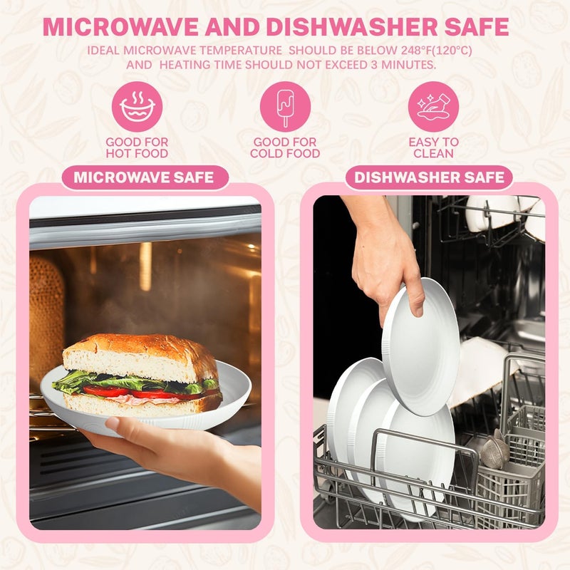 Homienly Wheat Straw Plates 8 Inch Dessert Plates Set of 8 Unbreakable White Round Plate  Alternative to Plastic Plates Lightweight Microwave and Dishwasher Safe Plate Set for Camping  White - Image 5