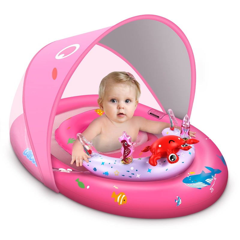 LAYCOL Baby Pool Float with 120 Adjustable Canopy UPF50 Sun Protection and Ocean Animal Toy Inflatable Pool Floats for Pool Toys Baby Beach Essentials with Safety Seat Toddler Floaties for 636M - Image 2