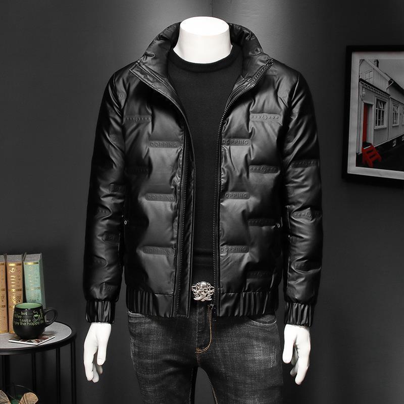 Winter Coat Thickened Down Cotton-padded Jacket Mens Fashionable Vertical Collar Bright Face Down Jacket Coat Warm Short Jacket Coat Black Y119-high quality 