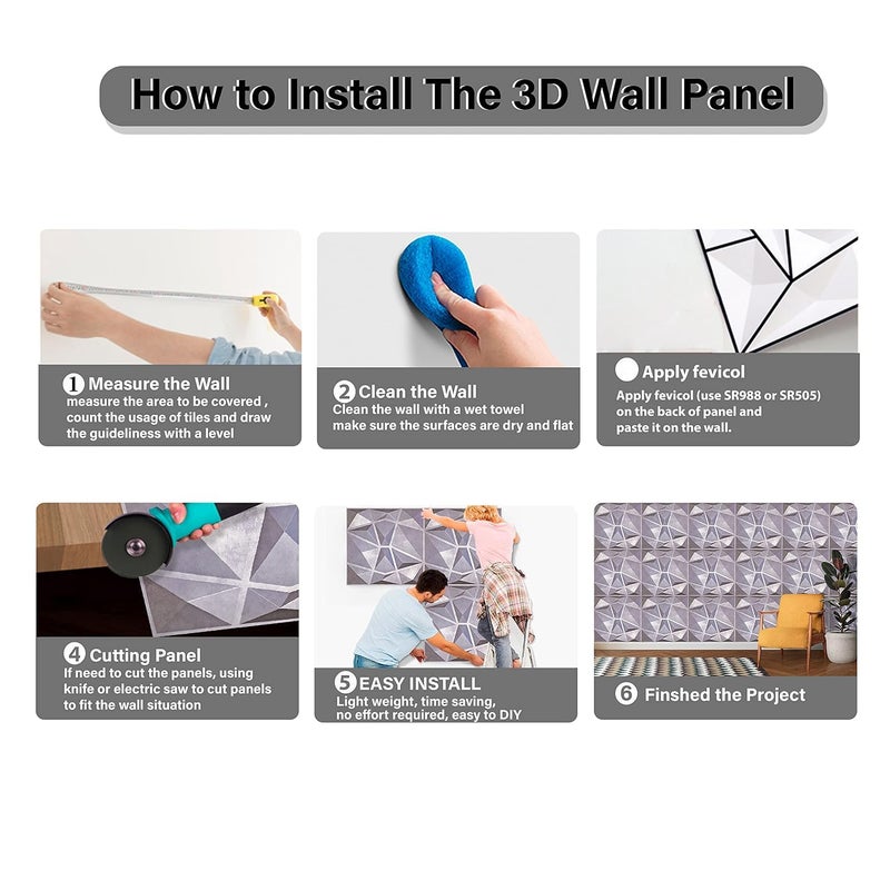ASKCREW 3D White Pyramid PVC Wall Panels for Home, Living Room, cafes (50x50 cm) (Cover Area 2.7 feet) (White) - Image 5