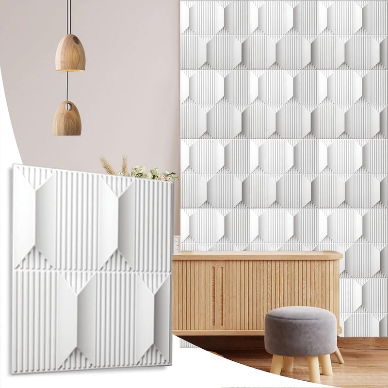 ASKCREW 3D White Pyramid PVC Wall Panels for Home, Living Room, cafes (50x50 cm) (Cover Area 2.7 feet) (White) - Image 2