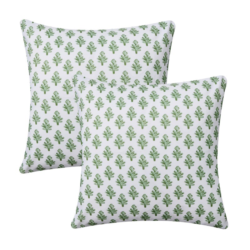Allorry Outdoor Pillow Covers 18x18 Set of 2 Boho Green Floral Accent Print Decorative Throw Pillow Cases for Outdoor Waterproof Patio Furniture Garden Porch Sofa Bed Cushion Covers Home Decor JB005-C18 - Image 1