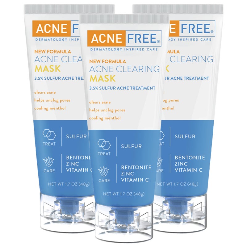 AcneFree Acne Clearing Mask 35 Sulfur Acne Treatment Absorbs Excess Oil and Unclogs Pores with Vitamin C Bentonite and Zinc 17 Ounce Pack of 3