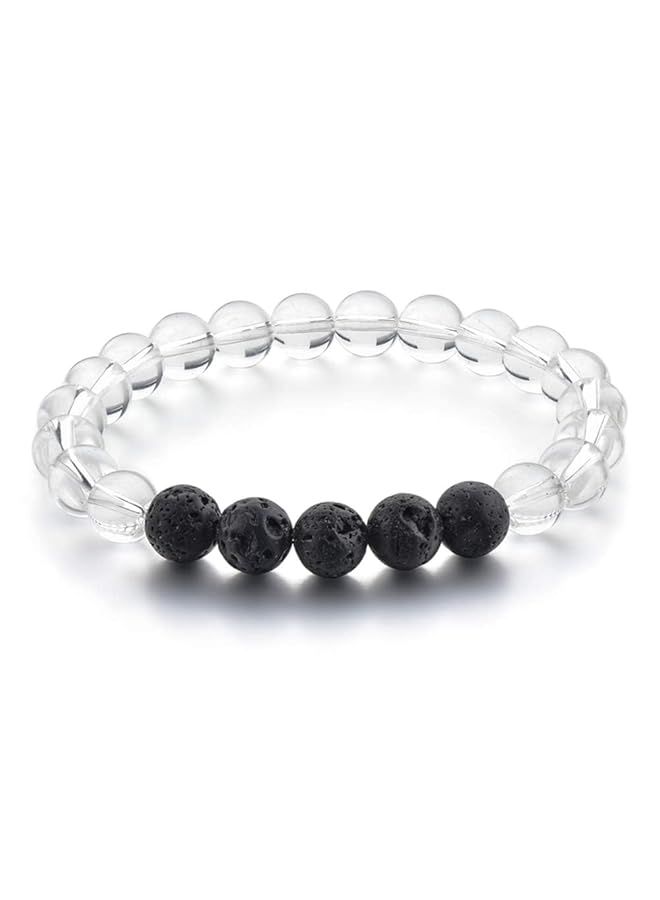 erorex Clear Quartz And Lava Stone Beaded Bracelet 6 Mm Bead Size，Unisex - Image 1