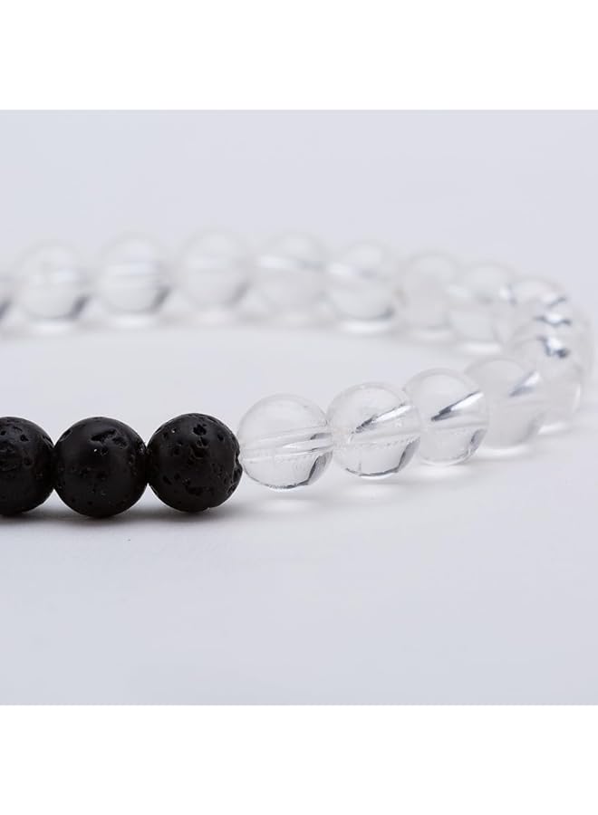 erorex Clear Quartz And Lava Stone Beaded Bracelet 6 Mm Bead Size，Unisex - Image 2
