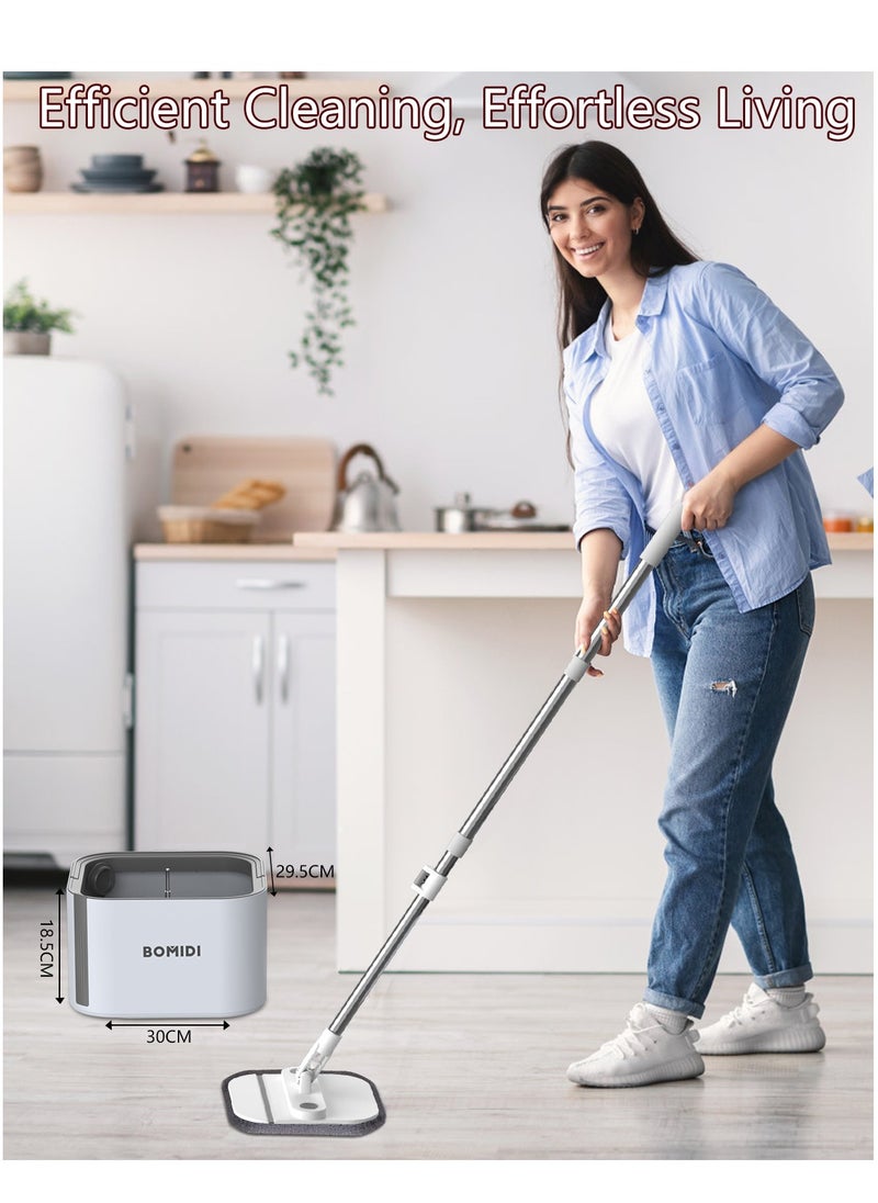 BOMIDI - Spin Mop Bucket Set, 360 Degree Foldable Spinning Mop with Self Separation Dirty and Clean Water System, Easy Wring Floor Mop with Detachable Mop Heads for Floor Cleaning on Home Kitchen M20-Grey - Image 1
