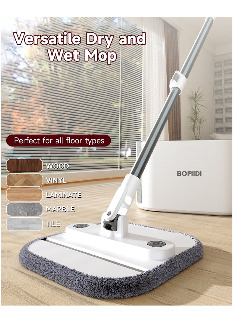 BOMIDI - Spin Mop Bucket Set, 360 Degree Foldable Spinning Mop with Self Separation Dirty and Clean Water System, Easy Wring Floor Mop with Detachable Mop Heads for Floor Cleaning on Home Kitchen M20-Grey - Image 1