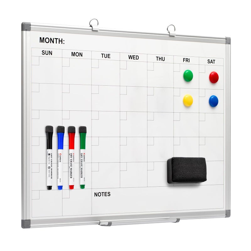 Comix Magnetic Dry Erase Calendar Whiteboard, 24 x 18 Inches Monthly Calendar Dry Erase Board for Wall, Aluminum Frame Planner White Board with Dry Erase Markers, Magnets - Image 1