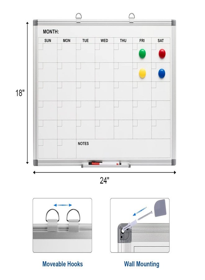 Comix Magnetic Dry Erase Calendar Whiteboard, 24 x 18 Inches Monthly Calendar Dry Erase Board for Wall, Aluminum Frame Planner White Board with Dry Erase Markers, Magnets - Image 2
