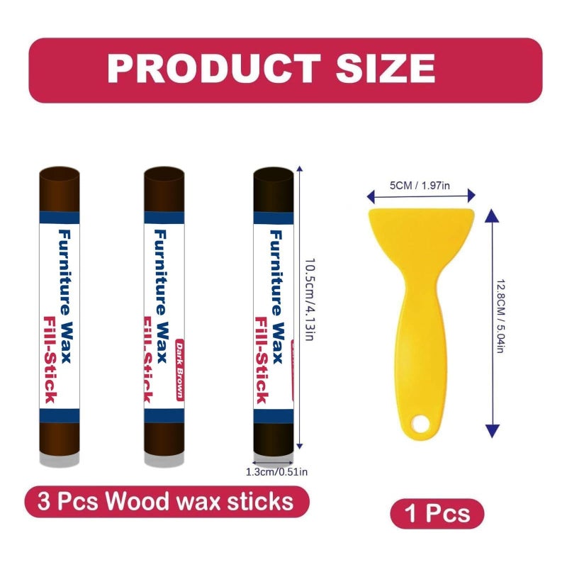 Kenbry Wood Filler Sticks 3 Colors Brown Wax Fill Stick, Wood Repair Kit for Scratches, Crack, Scuffs, Gouges on Wooden Funiture, Floors, Cabinets, Tables, and Doors-Rub Briskly Repair - Image 2
