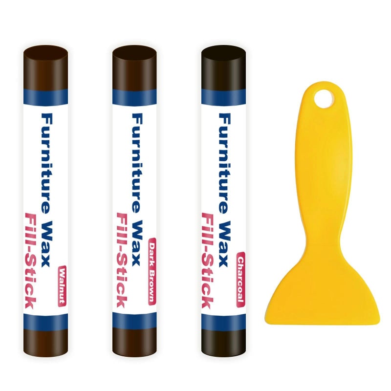 Kenbry Wood Filler Sticks 3 Colors Brown Wax Fill Stick, Wood Repair Kit for Scratches, Crack, Scuffs, Gouges on Wooden Funiture, Floors, Cabinets, Tables, and Doors-Rub Briskly Repair - Image 1