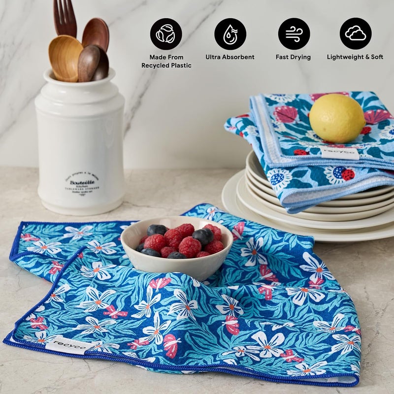 RECYCO Waffle Kitchen Towel Set of 2 - Quick Dry Microfiber Sustainable Dish Towels - Absorbent Reusable Cleaning Tea Towels - Lightweight Hand Towels,16”x 28”, Cloud Blue - Image 3
