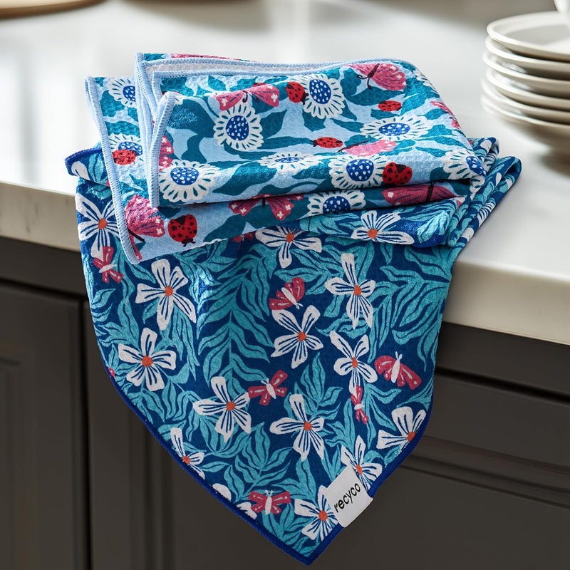 RECYCO Waffle Kitchen Towel Set of 2 - Quick Dry Microfiber Sustainable Dish Towels - Absorbent Reusable Cleaning Tea Towels - Lightweight Hand Towels,16”x 28”, Cloud Blue - Image 1