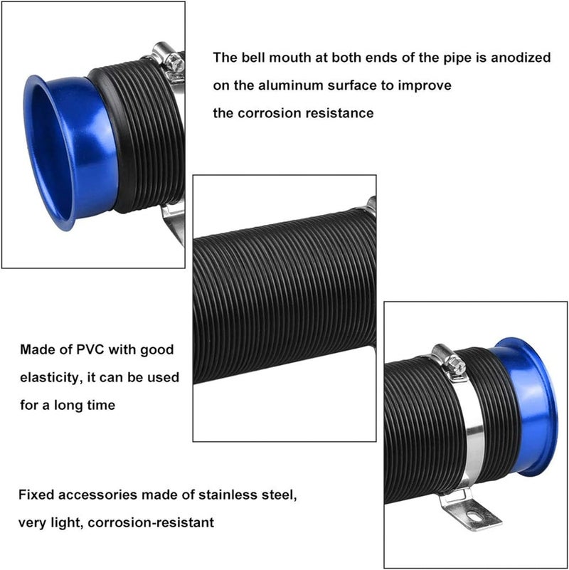 AUTO MT Turbine 76MM 3inch Adjustable Flexible Air Intake Pipe - Universal Car Cold Air Turbo Inlet Hose (Blue) - Image 3
